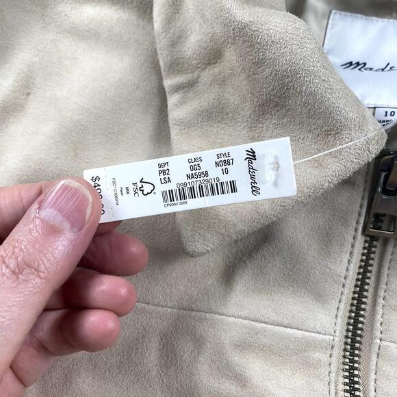 Madewell Jacket Women Size 10 Beige Suede Moto Zip Up Crop 90s NWT FLAW NO887 - Picture 8 of 16